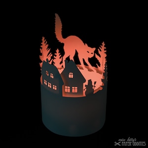 Juego de faroles artesanales “Jólakötturinn” – blanco, para iluminar con una vela de té (LED)