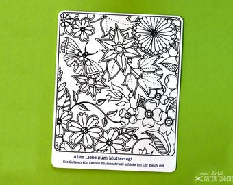 Mother's Day coloring postcard with flower seeds