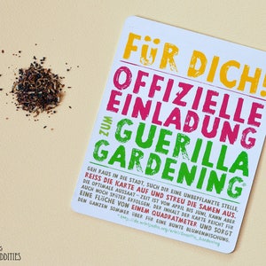 Postal de Guerrilla Gardening con semillas de flores de verano