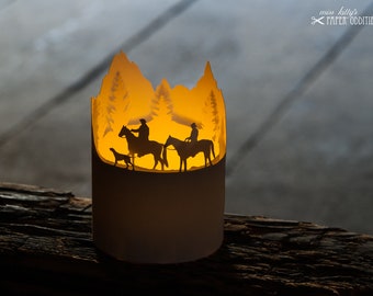Juego de faroles para manualidades »Senderismo en las Montañas Rocosas«, para utilizar con una vela de té (LED)