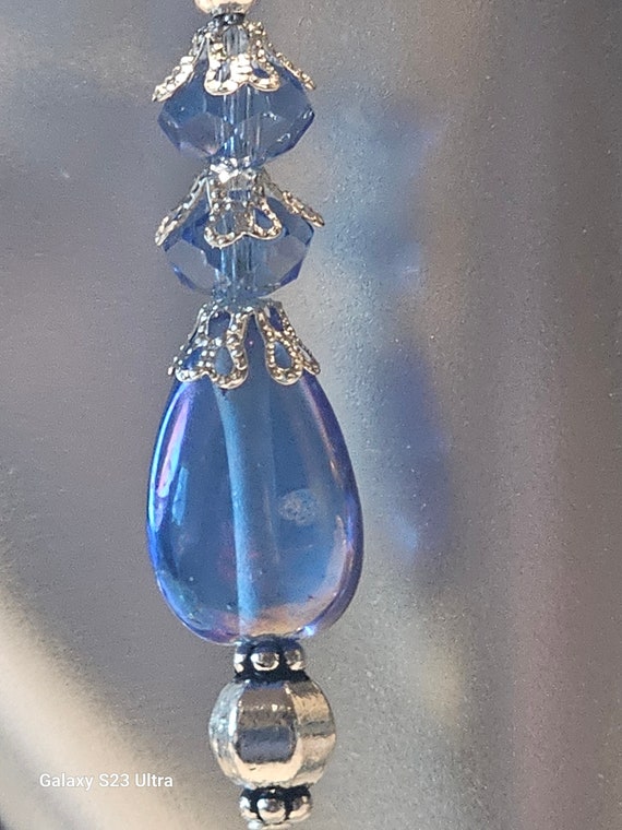 Deep Blue carnival glass with silver filigree cap earrings