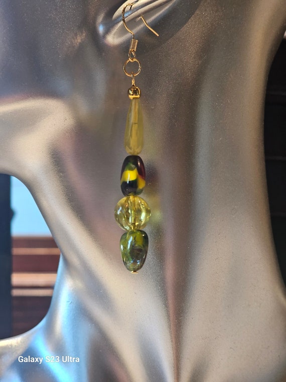 Beautiful olive and green heart quartz drop earrings
