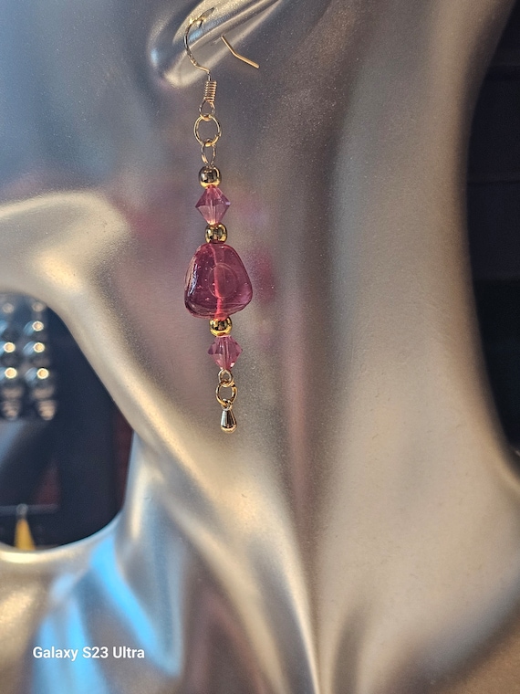 Pink Carnival glass heart drop earrings