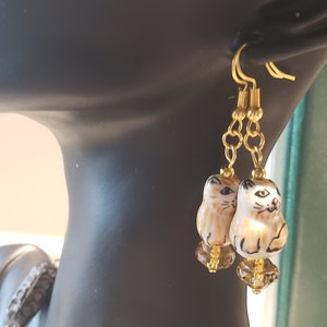 orange cat dangle earrings