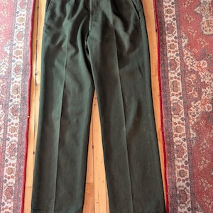 Vintage UK Military Barrack Dress Trousers Olive Green Wool Blend | Authentic Army Ceremonial Pants | Heritage Menswear | Side Adjusters