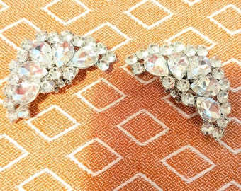 Vintage Rhinestone Shoe Clips | 1950s Bridal Shoe Clips | Sparkling Clear Crystal Shoe Accessories | Old Hollywood Glamour