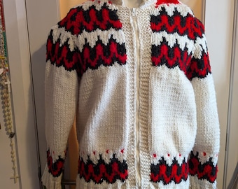 Vintage KANATA Hand Knit Chunky Cowichan Inspired Sweater Jacket