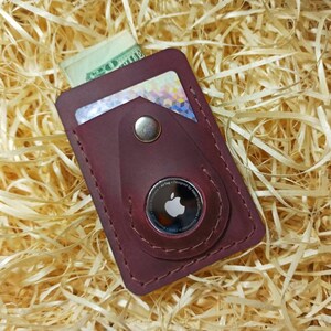 Leather air tag money wallet slot, Purse, Leather Air Tag Wallet, Mens Gift, Air Tag Holder, Personalized Mens Money wallets, Gift for Her Marsala