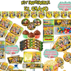 Kit Imprimible El Chavo Animado editable + candy bar (mesa de dulces) toppers wrappers invitaciones banderines