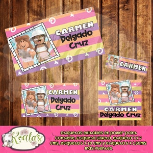 Roblox niñas rosa Kit Etiquetas Escolares Imprimibles Editables en PowerPoint