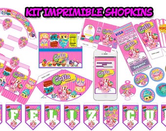Kit modificabile stampabile Shopkins + decorazioni per Candy Bar (Sweet Table), involucri, inviti, gagliardetti #fai-da-te