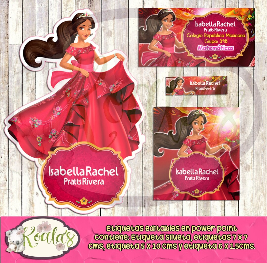 Elena De Avalor Kit Editable Printable School Labels in Powerpoint
