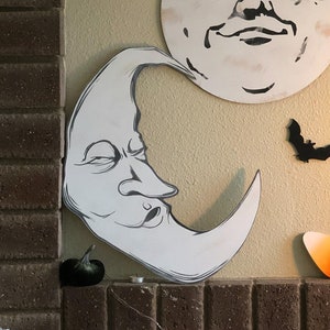 moon face halloween wall art spooky classic vintage halloween decor large halloween wall decorations wood face fall tiny home decor moon man