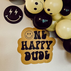 One Happy Dude wood wall art 1st birthday backdrop sign retro smiley face 1st birthday Boy first birthday smiley face birthday party