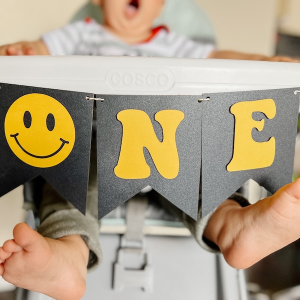 One Happy Dude High Chair bunting banner First birthday highchair banner smash cake photo prop banner smiley face 1st birthday chair decor