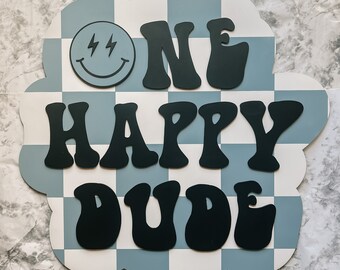 1st birthday decor dusty blue checker one happy dude backdrop decor blue and white one happy dude decoration backdrop sign first birthday