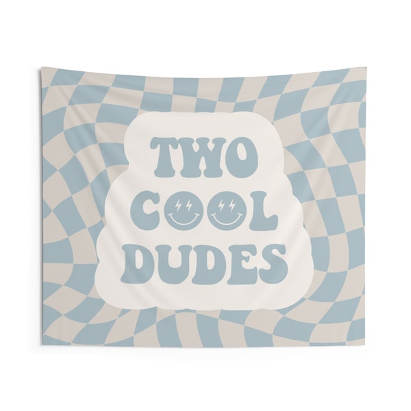 checker smiley two cool dudes boy twin party backdrop banner two cool dudes party banner smiley checker tapestry twin party decor backdrop