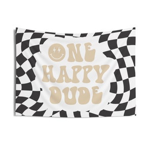 damier un joyeux mec toile de fond bannière personnalisé joyeux mec premier anniversaire toile de fond smash gâteau photo décor 1er anniversaire décor bannière toile de fond