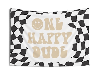 checker one happy dude backdrop banner custom happy dude first birthday backdrop smash cake photo decor 1st birthday decor banner backdrop