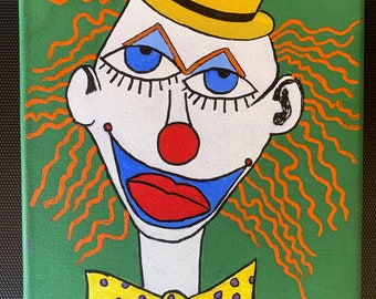 8 x 10 original abstract acrylic painting on canvas Dapper clown