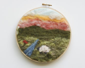 3D Embroidery Wool Felt Wall Painting Embroidered Painting Embroidery Hoop Ornament Needle Felting Kits Fibre Wool Felting Needles Embroidery Cloth and 150 Color Embroidery Thread String Kits 