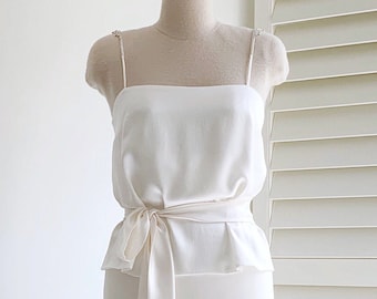 Bridal silk satin cami top with thin rhinestones straps/ Wedding separates minimalist top