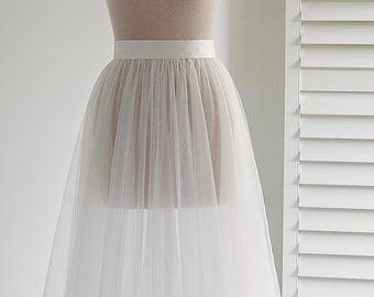 Bridal Tulle Skirt Overlay/ Full Length Tutu/ Floor Length Tulle Train Skirt/ Detachable Skirt/ Extra Full Skirt/ Circle Tulle Skirt/ MARINA