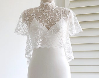 Bridal lace crop top /Wedding bolero jacket /Bridal embroidered lace topper