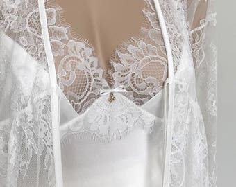 Zijde bruids lingerie Lace badjas Honeymoon lingerie Lace badjas Satine sleepwear Silk lingerie set Boudoir kant sexy robe Silk pyjama's