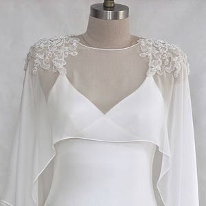 Braut Cape Hand Perlen Seide Georgette Aus weißen Braut Cape Hochzeit Cape Perlen Umhang Perlen Cape Braut Vertuschen Braut Zug Bild 3