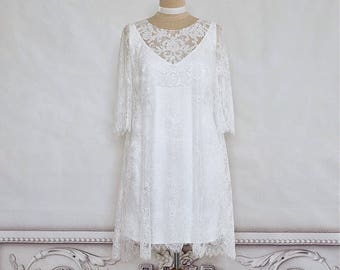 Empire short wedding dress Casual small wedding dress Little white dress Simple bridal dress Maternity bridal lace dress Reception dress