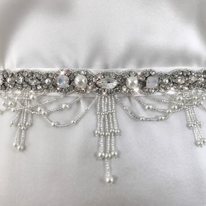 Wedding beaded crystal belt Gown sash Wedding waist bow belt Bridal thin jeweled sash belt Skinny off white sparkly sash Boho bridal belt image 1