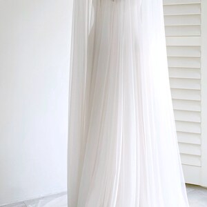 White Bridal Long Tulle Cape Sleeves with Embroidered Lace Appliques Long Wedding Dress, DP3495 main image 1