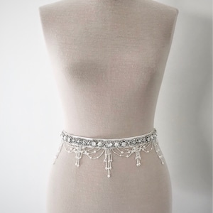 Wedding beaded crystal belt Gown sash Wedding waist bow belt Bridal thin jeweled sash belt Skinny off white sparkly sash Boho bridal belt image 3