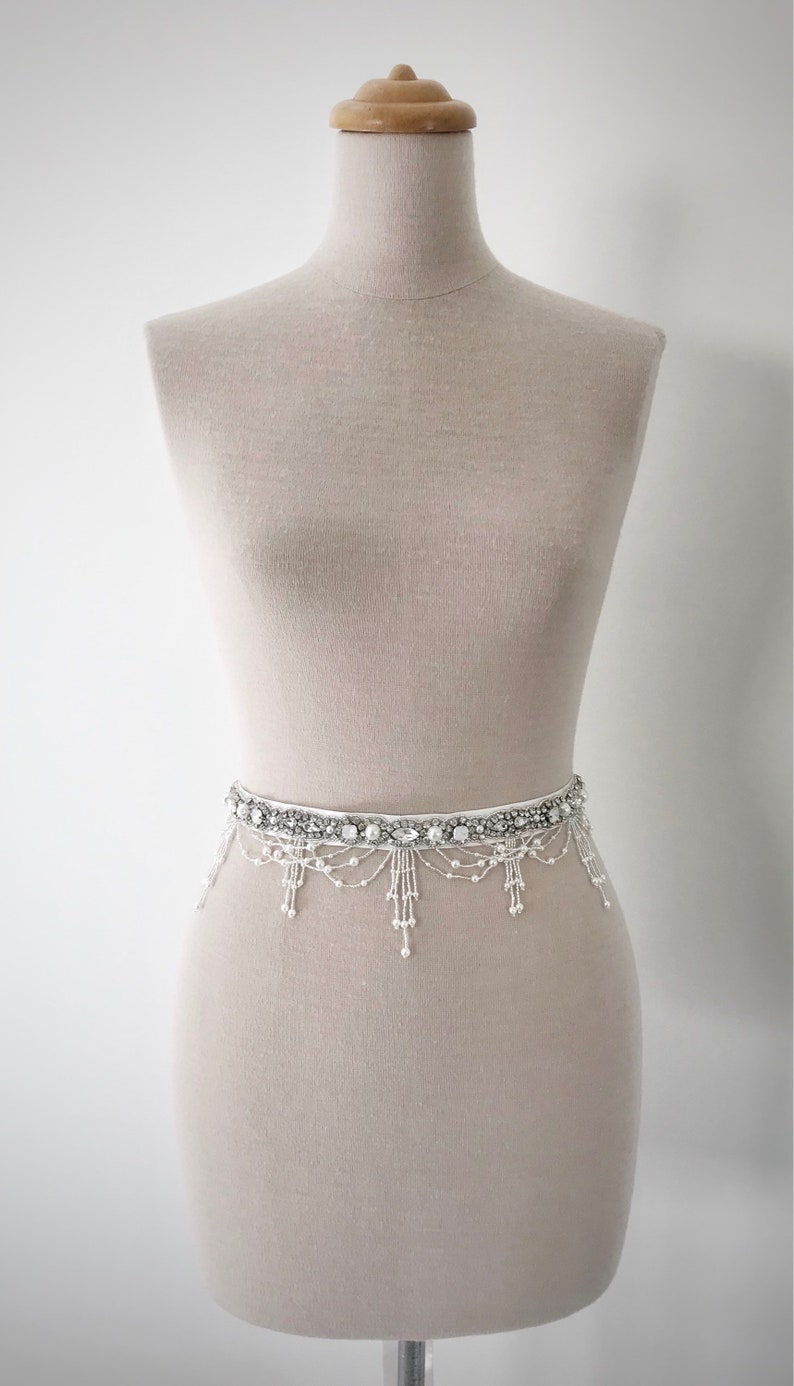 Wedding beaded crystal belt Gown sash Wedding waist bow belt Bridal thin jeweled sash belt Skinny off white sparkly sash Boho bridal belt image 3