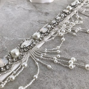 Wedding beaded crystal belt Gown sash Wedding waist bow belt Bridal thin jeweled sash belt Skinny off white sparkly sash Boho bridal belt image 6