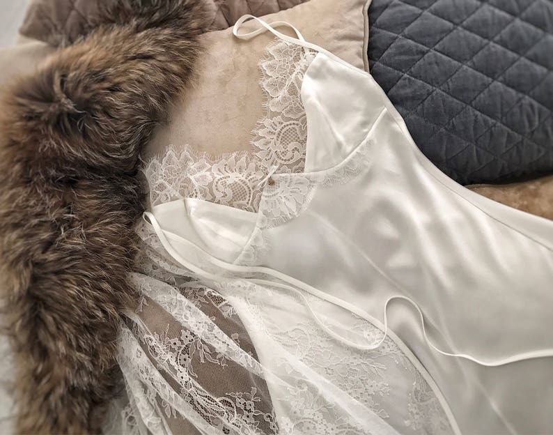 Silk bridal lingerie Lace robe Honeymoon lingerie Lace dressing gown Satine sleepwear Silk lingerie set Boudoir lace sexy robe Silk pajamas image 5