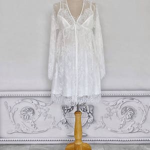 Silk bridal lingerie Lace robe Honeymoon lingerie Lace dressing gown Satine sleepwear Silk lingerie set Boudoir lace sexy robe Silk pajamas image 2