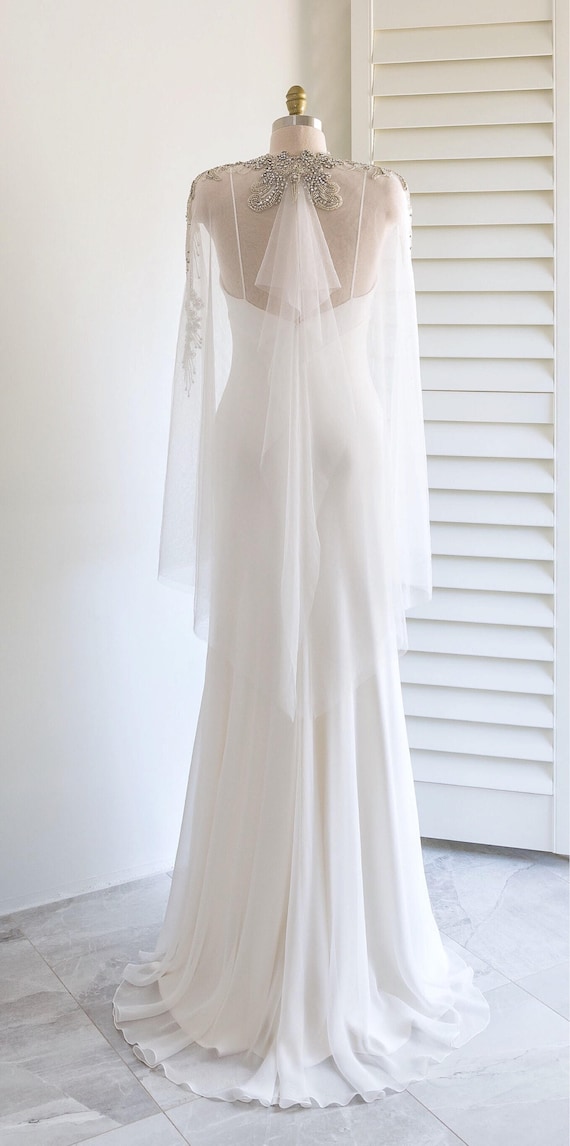 Beaded top wedding cape