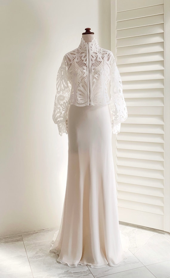 Bridal zipped eyelet lace jacket Boho wedding bolero