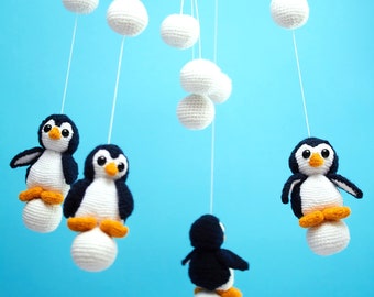 Mobiletto a forma di pinguino, Mobiletto neutro per neonati, Mobiletto per culla a forma di pinguino, Mobiletto artico per cameretta dei bambini