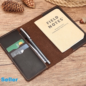 Funda de diario de cuero genuino de alta calidad, funda de cuaderno, funda de cuero personalizada con portalápices, para notas de campo de 3,5" x 5,5"