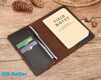 Personalized Leather Journal Cover: Handmade Field Notes Notebook Cover