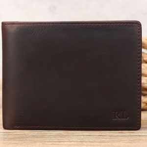 Cartera de cuero genuino / Cartera plegable personalizada / Cartera delgada de cuero / Cartera de cuero para hombre / Regalos de cumpleaños para novios / Regalo para el día del padre