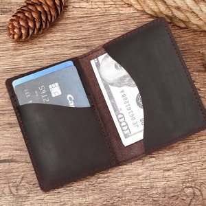 Cartera de cuero fina, cartera minimalista personalizada, cartera personalizada para hombre, regalo de cumpleaños para novio, tarjetero de cuero
