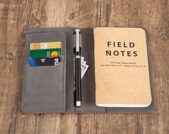 Leather Travel Journal Cover, Leather Notebook Cover, 3.5" x 5.5" Field Notes, Personalized Refillable Journal Cover with Pen Loop