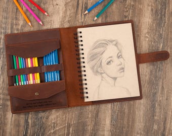 Handmade Personalized Leather Sketchbook Cover for 5.5"x8.5" Sketchpads, Artist Case, Drawing Cover, Artists gifts