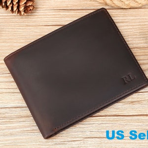 Cartera de cuero genuino / Cartera de cuero minimalista personalizada / Tarjetero de cuero plegable / Cartera de cuero para hombre l Regalo grabado para él