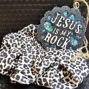 Jesus Is My Rock Car Freshie, Chunky Glitter, Leather Scent