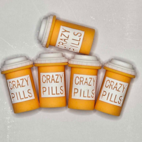 5pk CRAZY Pills Focal Silicone Bead, Fukitol, Prescription Bottles, Diy Crafting, Nursing Medical Pharmacy Supply, RN CNA Doctor
